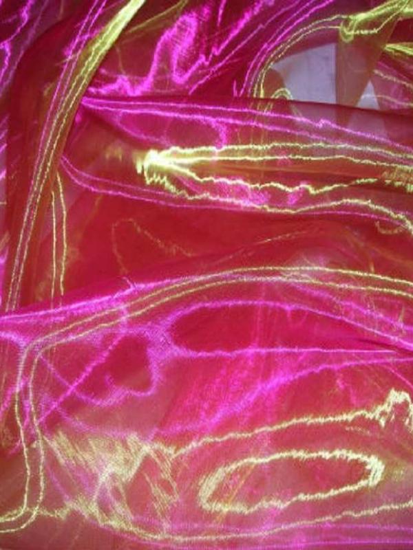 Organza rose a reflets dore en 1 5m de large