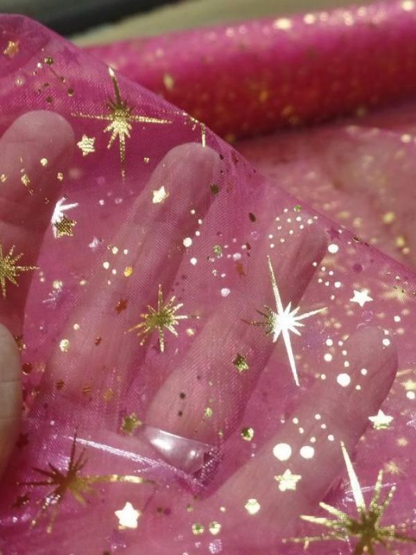 Organza rose etoile dore metal