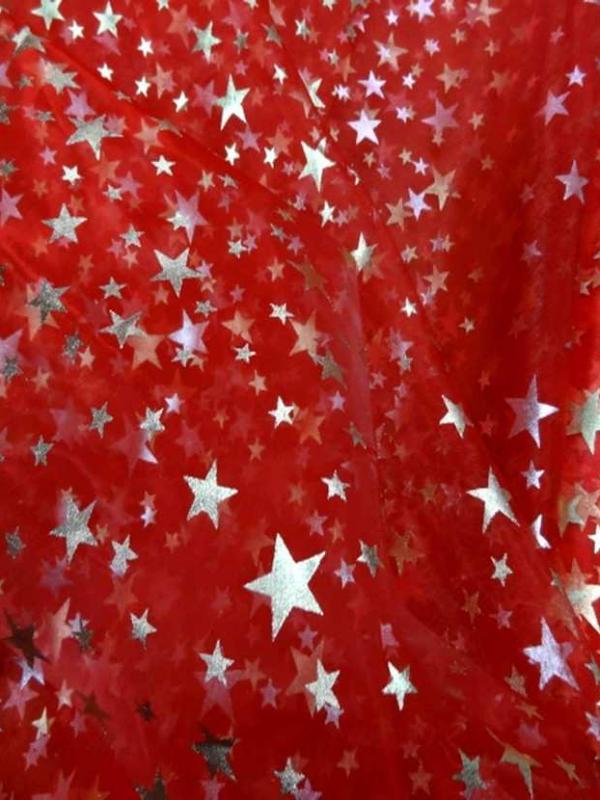Organza rouge etoile double face dore et metal0