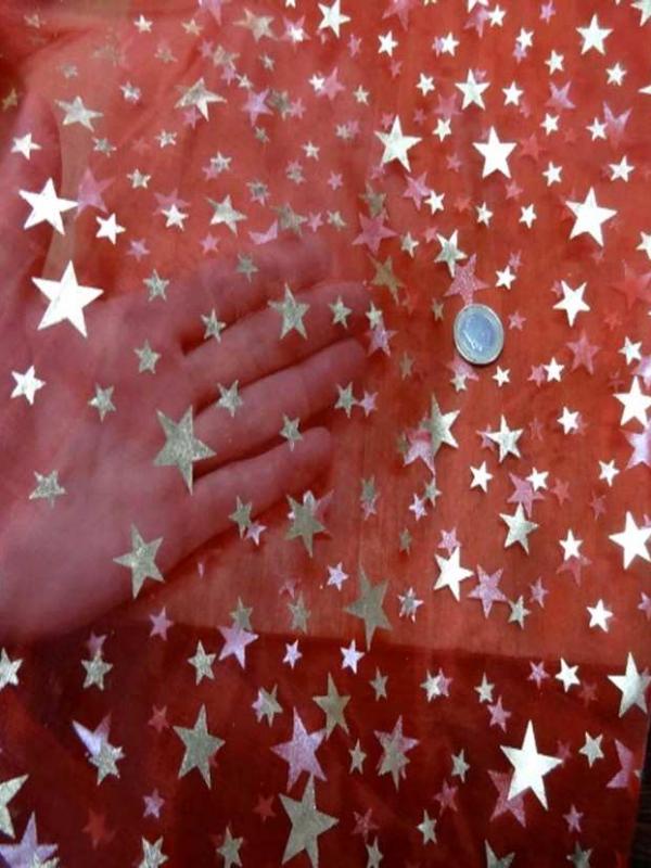 Organza rouge etoile double face dore et metal0