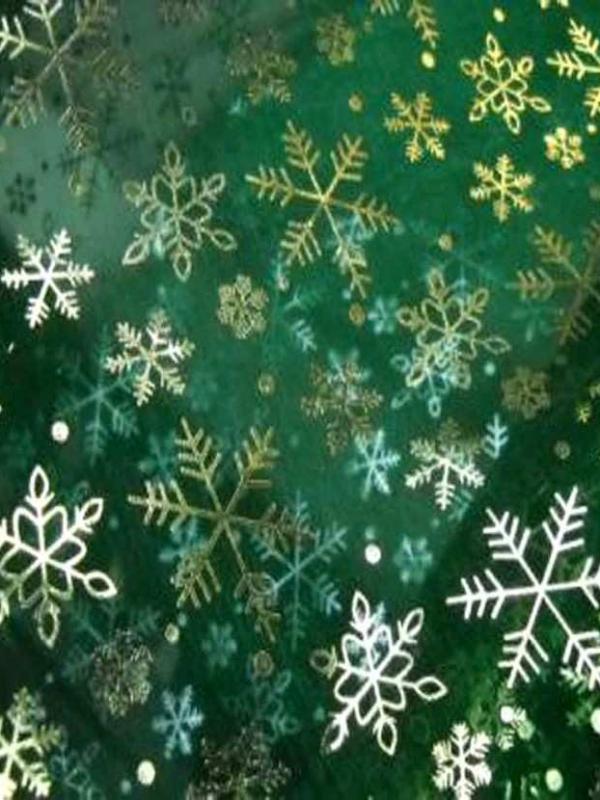 Organza vert fonce petits flocons or et argent