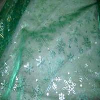 Organza vert fonce petits flocons or et argent0