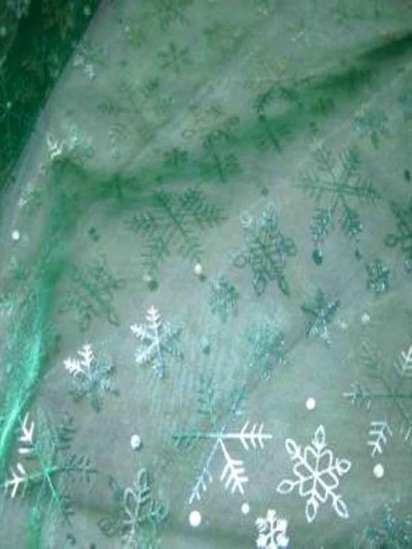 Organza vert fonce petits flocons or et argent