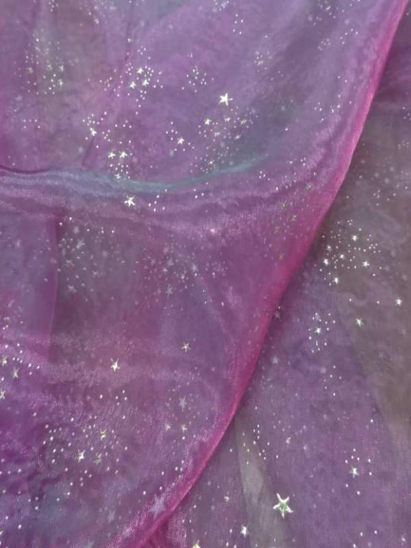 Organza violet a etoile dore en relief