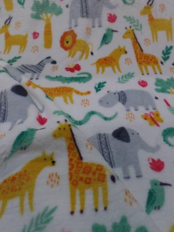 Polaire doudou blanc imprime motifs animaux