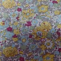 tissu Popeline blanche style liberty petite fleurs gris bleu bordeaux et jaune pas cher
