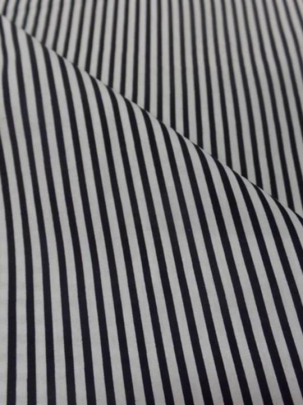 popeline coton 100% blanche imprimé fine rayure noire