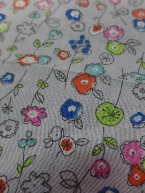 Popeline coton 100 imprime fleurs bleu orange vert et rose0