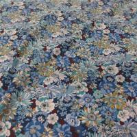 Popeline coton 100 imprime fleurs ton bleu blanc vert