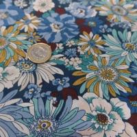 tissu popeline coton 100 imprime fleurs ton bleu blanc vert