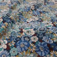 Popeline coton 100 imprime fleurs ton bleu blanc vert