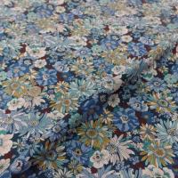 Popeline coton 100 imprime fleurs ton bleu blanc vert