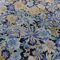 Popeline coton 100 imprime fleurs ton bleu et jaune