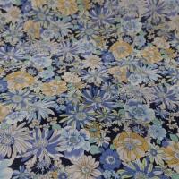 Popeline coton 100 imprime fleurs ton bleu et jaune4