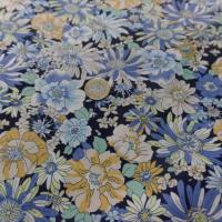 Popeline coton 100 imprime fleurs ton bleu et jaune5