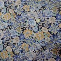 Popeline coton 100 imprime fleurs ton bleu et jaune7