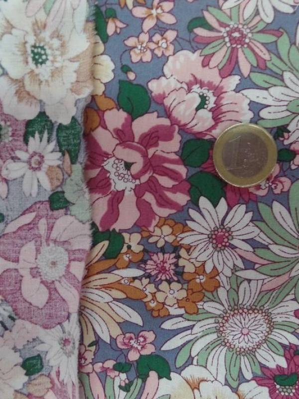 TISSU popeline-coton-100-imprime-fleurs-ton-rose-pastel