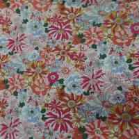 Popeline coton 100 imprime fleurs ton rouge orange bleu