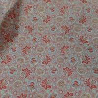 Popeline coton blanc cassé imprimé petite fleurs ton rouge