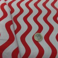 Popeline coton blanche a bandes ondulé rouge