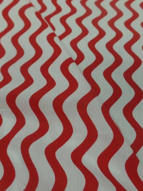popeline coton blanche a bandes rouge