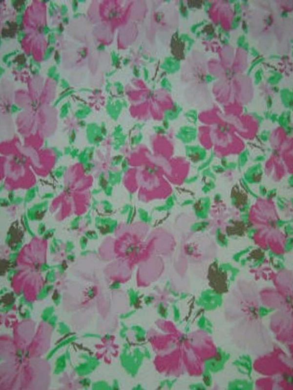 Popeline coton blanche imprime fleurs rose blanche 1