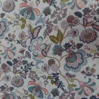 Popeline coton blanche imprimé motifs fleurs multicolore