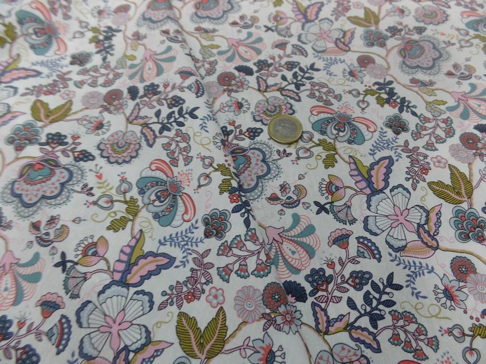 popeline coton blanche imprimé motifs fleurs multicolore pas cher