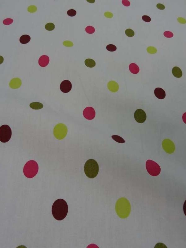 Popeline coton blanche imprime pois multicolore