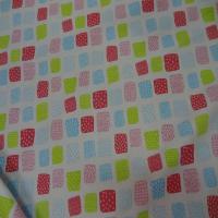 Popeline coton blanche imprime rose bleu anis