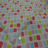 Popeline coton blanche imprime rose bleu anis