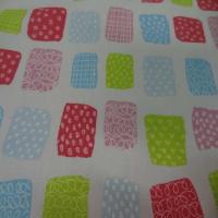 tissu popeline coton blanche imprime rose bleu anis