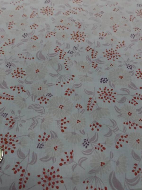 Popeline coton blanche imprime style liberty fleurs multicolore