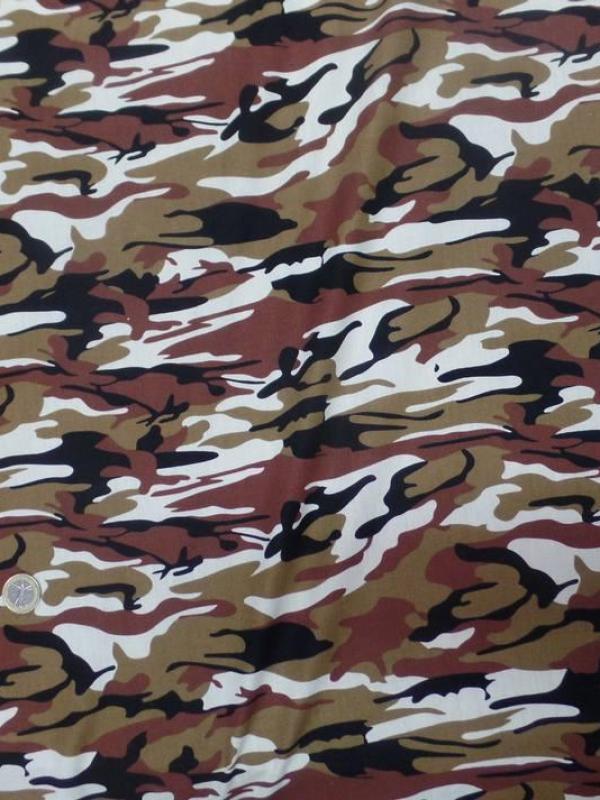 Popeline coton imprimé armée camouflage ton blanc marron noir