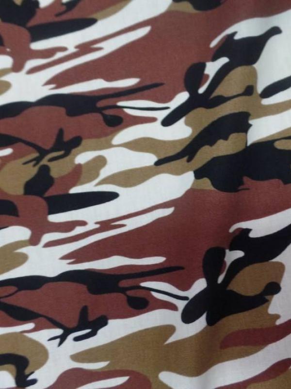 Popeline coton imprimé armée camouflage ton blanc marron noir