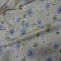 Popeline coton lycra beige imprime fleurs bleu8