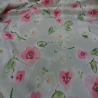 Popeline coton lycra blanche imprime fleurs rose4