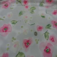 Popeline coton lycra blanche imprime fleurs rose7