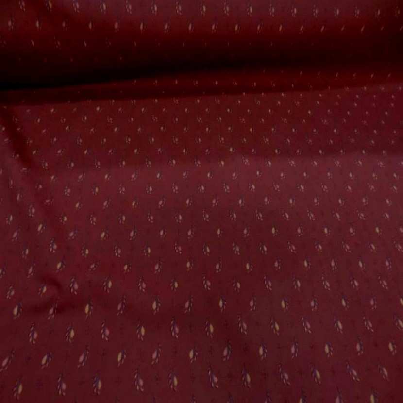 Popeline coton lycra imprime ton bordeaux motifs plumes4