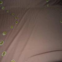 Popeline coton lycra ton taupe imprime anis