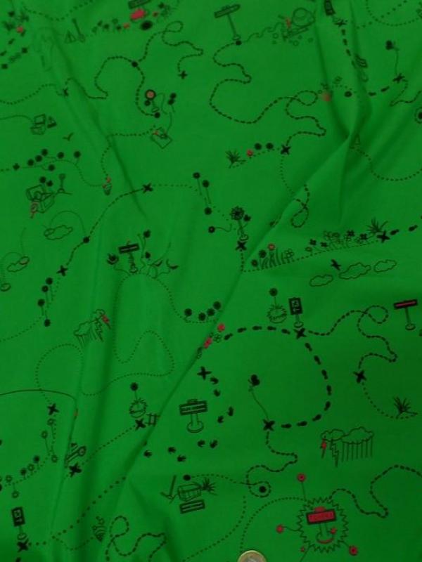 Popeline coton lycra vert imprime