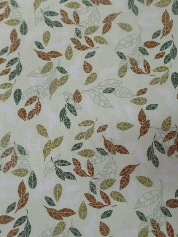Popeline coton vert pastel imprime feuilles