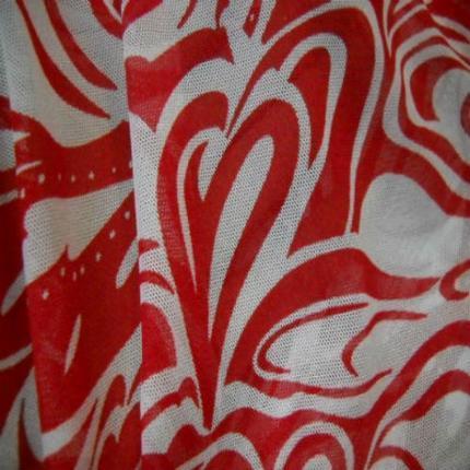 Resille blanche imprime motif rouge annee 70