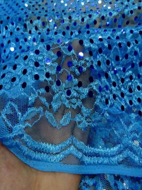Resille dentelle bleu a paillettes