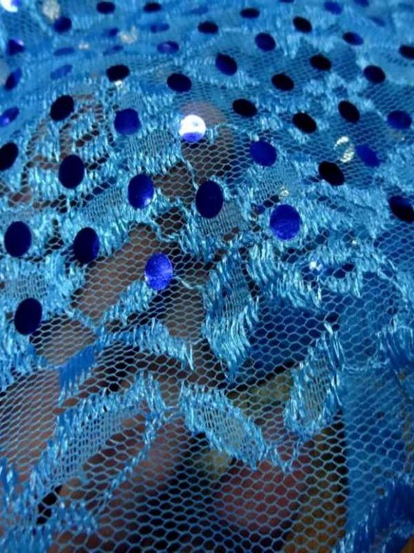 Resille dentelle bleu a paillettes