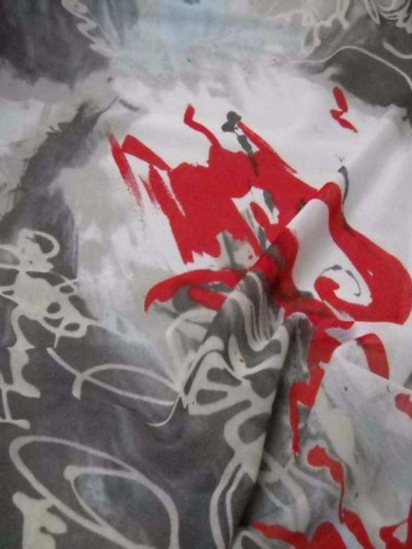 Resille imprime blanche gris rouge