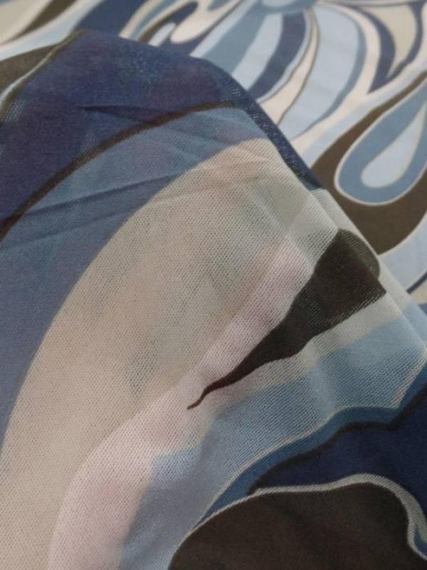 Resille lycra dans les 2 sens imprime annee 70 bleu et marron