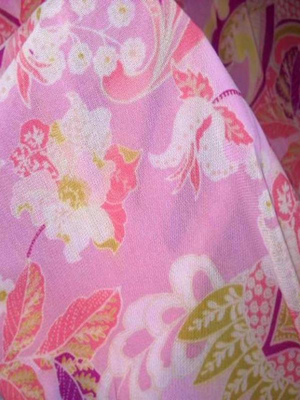Resille lycra imprime fleurs rose et anis