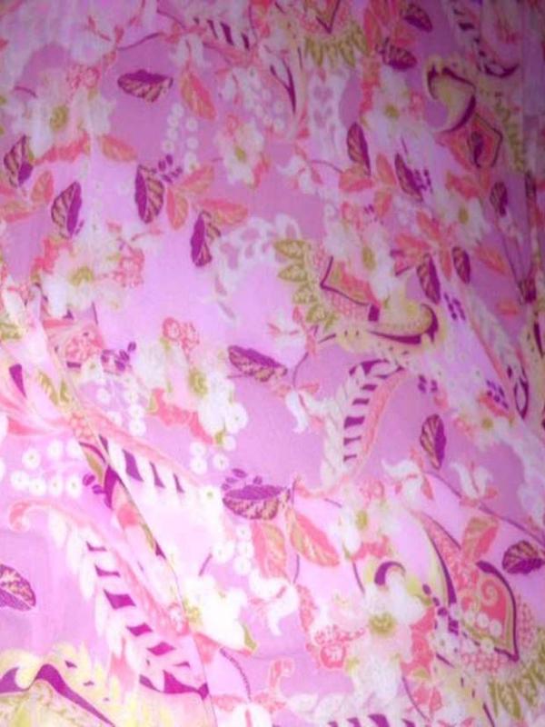 Resille lycra imprime fleurs rose et anis