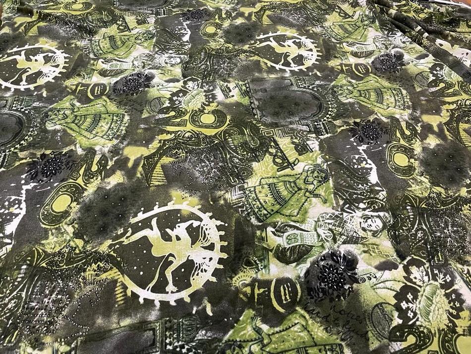 Resille lycra imprime ton de vert